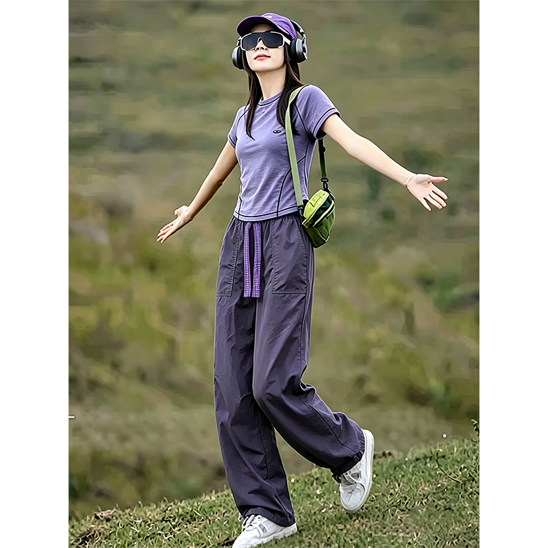 Purple Quick-Drying Hiking Suit for Women 2026 Summer Thin Style Fashionable and Youthful Slimming Casual Sports Two-Piece Set Purple Quick-Drying Hiking Suit for Women 2026 Summer Thin Style Fashionable and Youthful Slimming Casual Sports Two-Piece Set