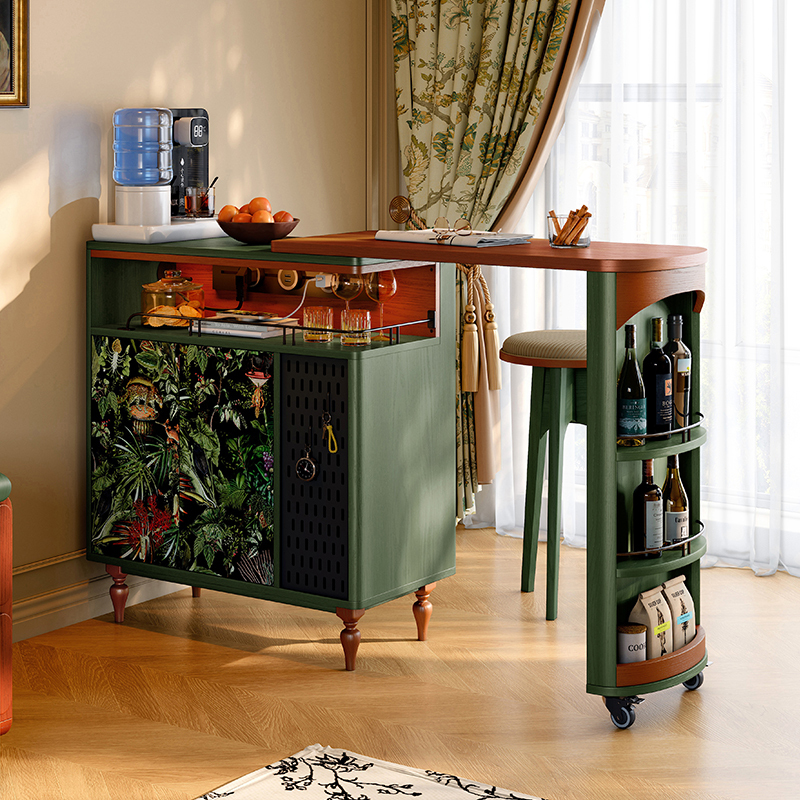 Floral Bar Counter, Extendable Bar Counter, French Retro Style, Small Apartment Solid Wood Bar Counter, Integrated Cabinet, Mid-Century Style Corner Partition Floral Bar Counter, Extendable Bar Counter, French Retro Style, Small Apartment Solid Wood Bar Counter, Integrated Cabinet, Mid-Century Style Corner Partition