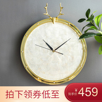 Full respect American light luxury deer head enamel craft wall clock home silent movement simple sample room clock