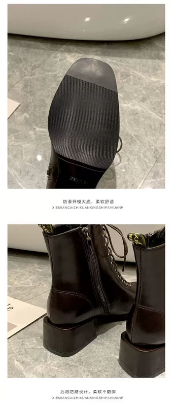 Retro lưới màu đỏ khởi động trẻ em 2020 mùa thu mới Martin boots nữ Phong cách Anh đế vuông mũi dày gót chân ren giữa khởi động - Giày cao gót