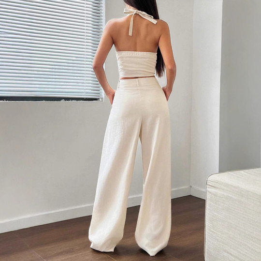 Women Casual Two Piece Sets European and American button vest top + wide leg trousers suit for women