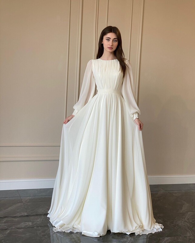 Women Party Evening Dress Fashionable Lantern Sleeve White Wedding Dress Round Neck Dress for Women Women Party Evening Dress Fashionable Lantern Sleeve White Wedding Dress Round Neck Dress for Women