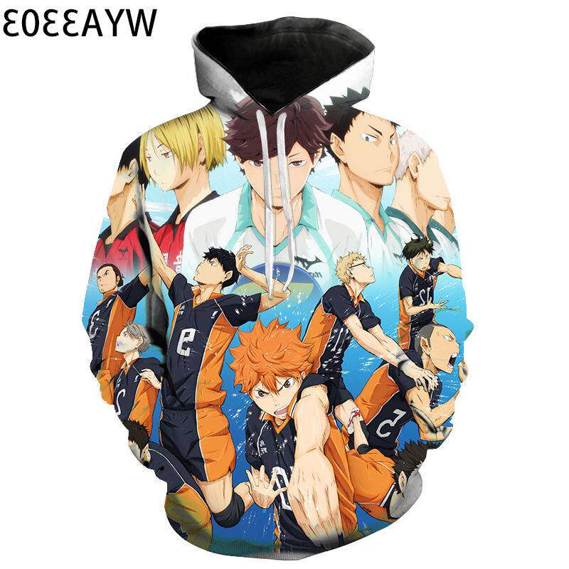 wish cross-border new 3D digital printed thick cotton T haikyuu male and female long sleeve hooded sweatshirt