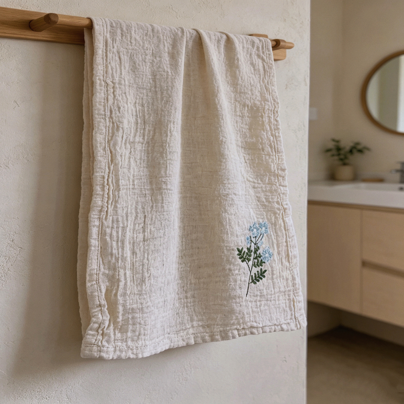 32×73【Qinglan】100% Pure Hemp Imported Double Rain Dew 4-Layer Gauze Embroidered Towel Face Towel Hand Towel 32×73【Qinglan】100% Pure Hemp Imported Double Rain Dew 4-Layer Gauze Embroidered Towel Face Towel Hand Towel