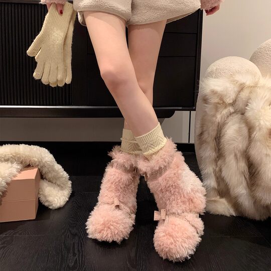 Orden coreana, zapatos de lana de 6cm para mujer, además de terciopelo, invierno 2025, nuevos zapatos de algodón versátiles, botas para la nieve