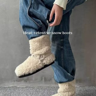 柚子初雪地靴女2025冬季新款加绒保暖厚底棉鞋百搭短靴加厚毛毛鞋