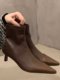 French-Style Pointed Toe Short Boots for Women 2024 Spring and Autumn New Low-Heeled Fashionable Soft Leather Versatile Fleece-Lined Slimming Boots and Ankle Boots