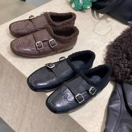 Натуральные кожаные туфли Birkenstock на платформе для женщин, осенне-зимние, с пряжкой, теплые, повседневные, без застежек, на меху, хлопковые.