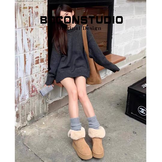 Warm Snow Boots for Women with Plush Lining, 2025 New Winter Northeast Snow Cotton Shoes, Mid-Calf Thick-Soled Long Boots