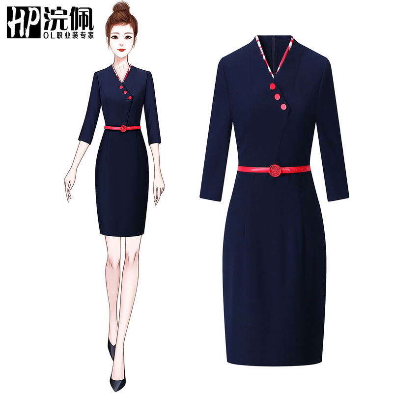 Professional Slim-Fit Dress with a High-End Feel, Suitable for Sales Offices, Jewelry Stores, Workwear for Women, Flight Attendant Uniform, Chinese-Style Dress
