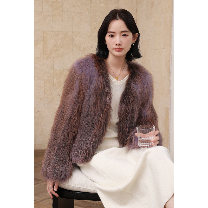 2025 New Red Fox Fur Double-Sided Woven Fur Coat for Women, Short Style, Elegant and Slimming, Trendy Fur Coat