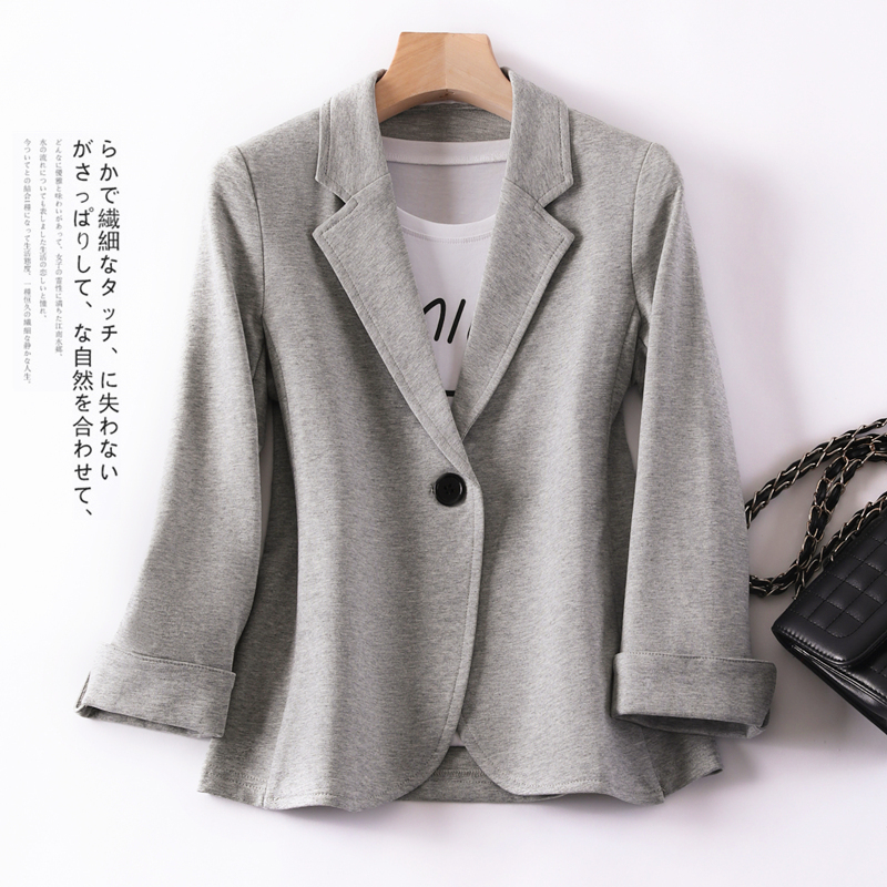 Stretch Knitted Cotton Blazer for Women, Slim Fit, Elegant, 2024 Spring and Autumn, Petite Casual Short Suit Stretch Knitted Cotton Blazer for Women, Slim Fit, Elegant, 2024 Spring and Autumn, Petite Casual Short Suit