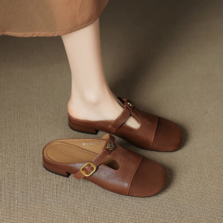 Italy丨Ongysl Retro Arts and Crafts ⭐ 2cm Heel Height, Genuine Leather, Outdoor Flat Casual Shoes, Summer Closed-Toe Slippers