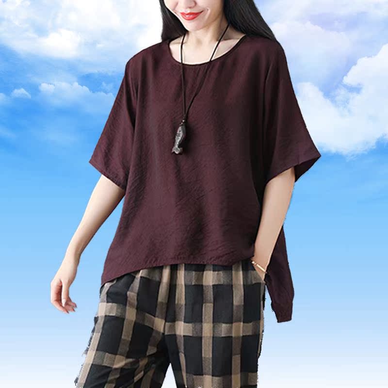Thời trang lớn mã bông và bộ lanh phụ nữ Hàn Quốc rời T-shirt top quần bảy điểm kẻ sọc quần âu mỏng bộ hai mảnh