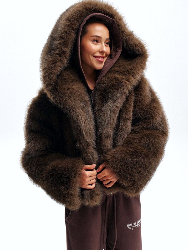 Cross-Border European and American Thick Hooded Brown Fur Coat, Faux Fox Fur Coat for Women, Toca Fur Top, Versatile for Winter Cross-Border European and American Thick Hooded Brown Fur Coat, Faux Fox Fur Coat for Women, Toca Fur Top, Versatile for Winter