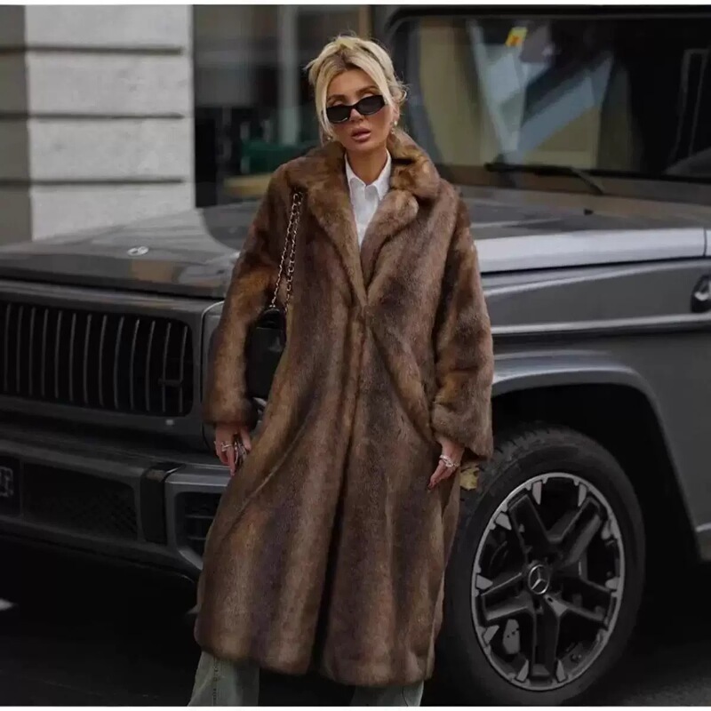 Plush Long-Length Imported Fur Coat, Warm and Thickened, High-End Fashion Street Style