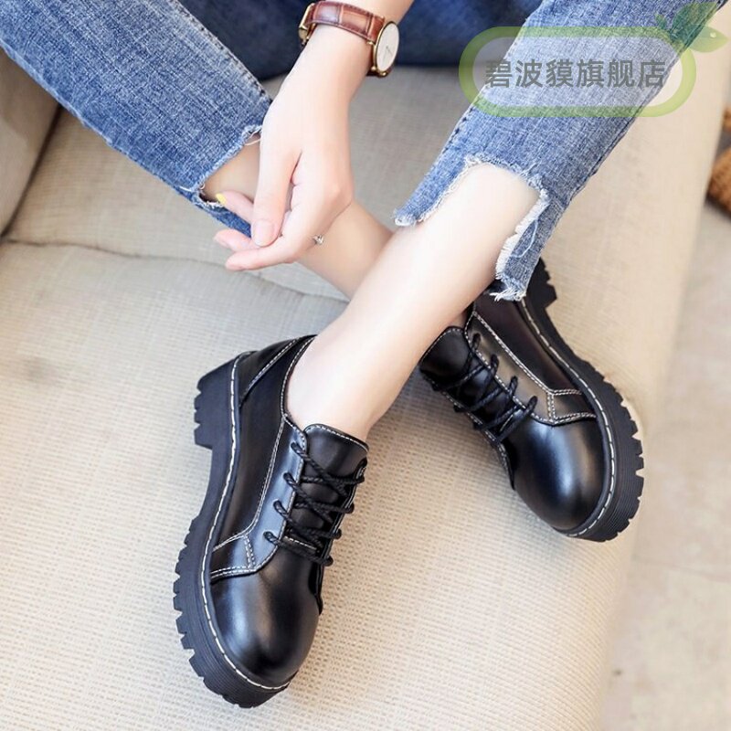 Short Boots Fall Black Small Leather Shoes Junior High School High School Students Yinglun College Wind Women Shoes Retro Flat Girl Single Shoes