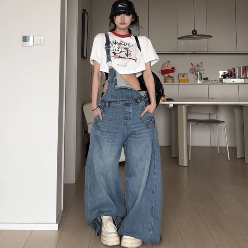 W12S Original Trendy Design Distressed Washed Jumpsuit for Women 2025 Summer Street Style Loose Drapey Overalls W12S Original Trendy Design Distressed Washed Jumpsuit for Women 2025 Summer Street Style Loose Drapey Overalls