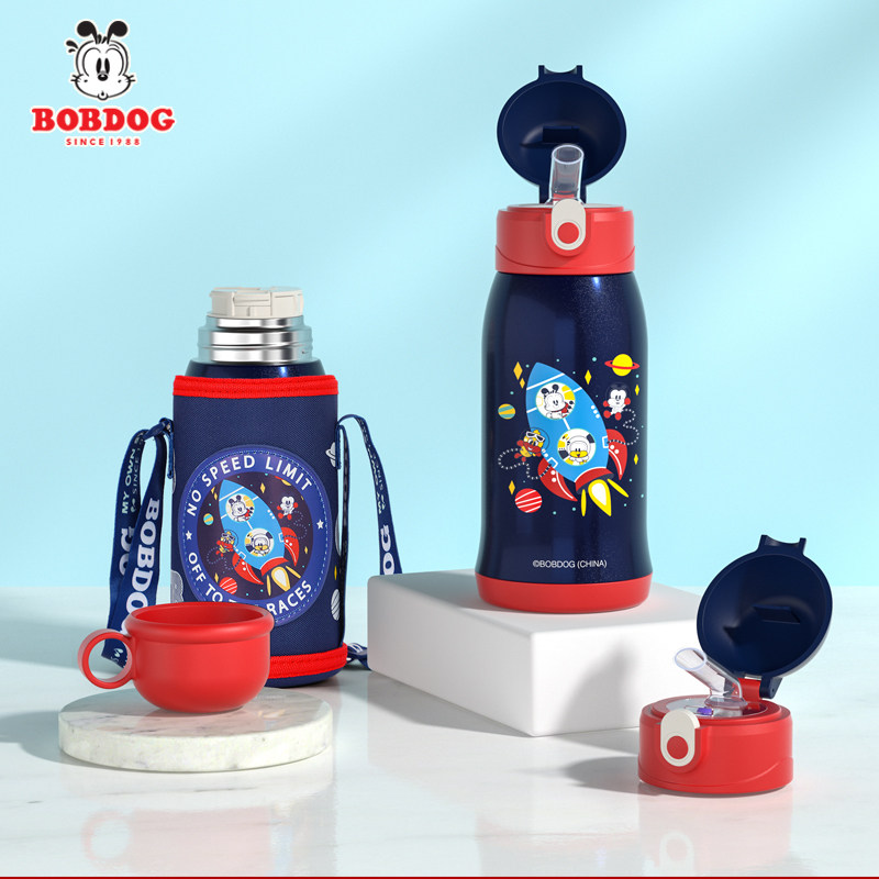 Babo bean children's thermos cup with straw large capacity primary school students high value 316 kettle baby water cup
