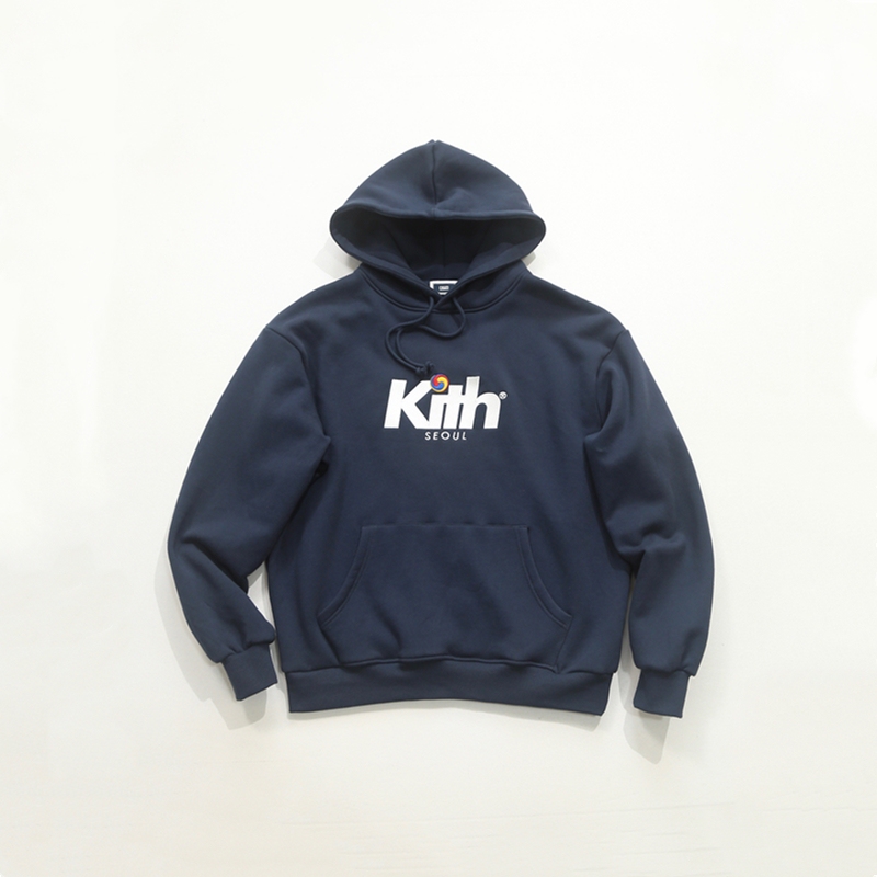 Kith Seoul City Limited Edition Colorful Letter Embroidered Long-Sleeve Sweatshirt for Men and Women, Autumn and Winter Fleece-Lined Casual Hoodie