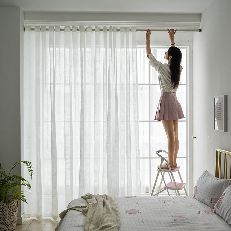 2021 New yarn blinds Balcony Euphotic non-perforated installation white Bedroom white veil Curtain Sand Shade