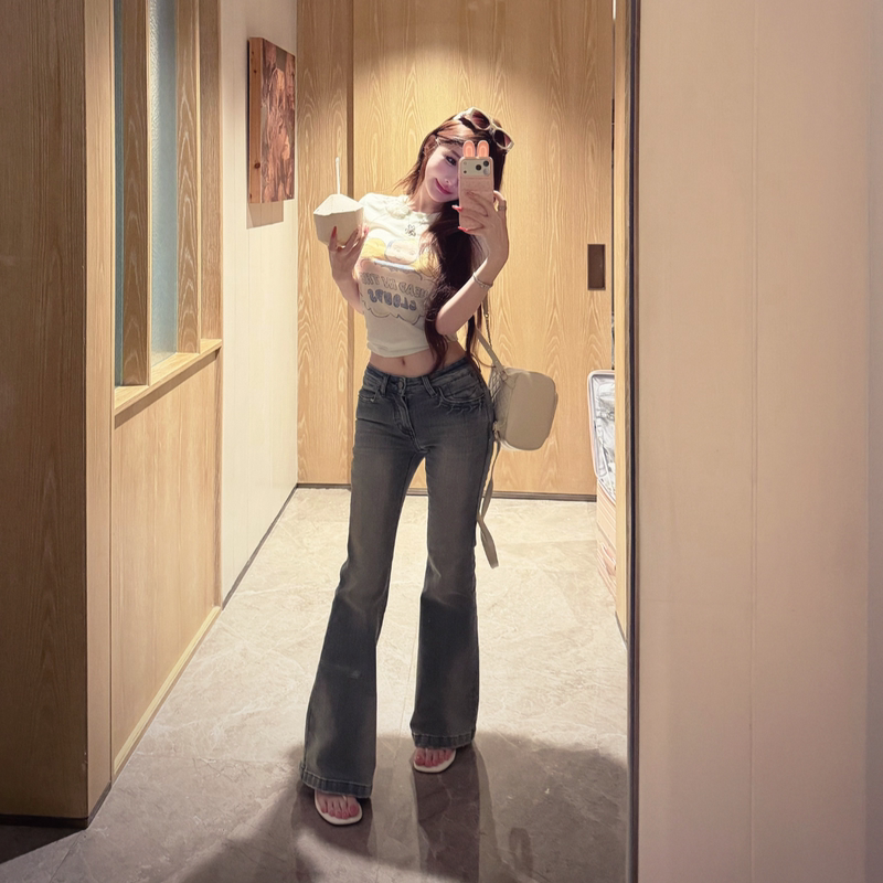Tutu【The God of Low-Waist Pants】High-Quality Washed Slim-Fit Versatile Slightly Spicy Straight-Leg Jeans # Ck1736