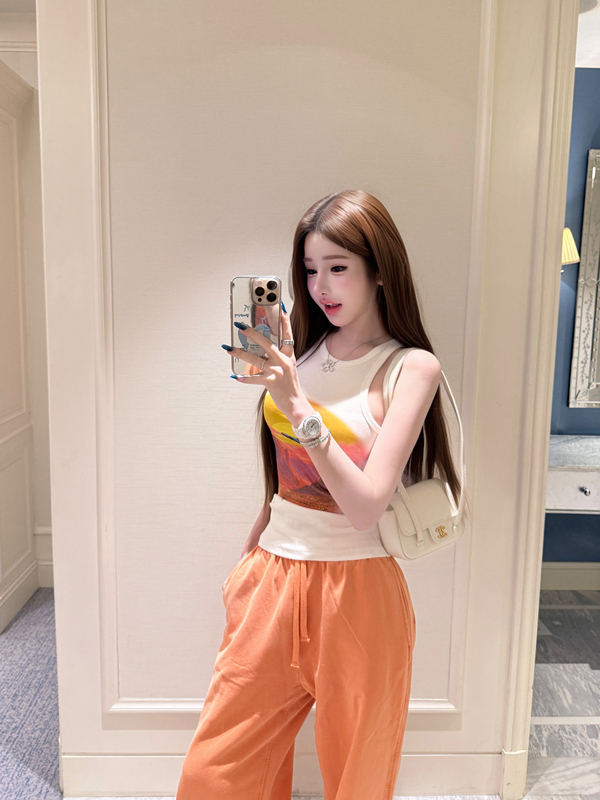 Tutu【Sunset Speed】Sweet Color-Blocking Print Slim-Fit Versatile Sleeveless Tank Top # Bx1803