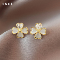 Jinglei Cats Eye Stone clover earrings 2021 New Tide temperament exquisite senior sense light luxury earrings female wild