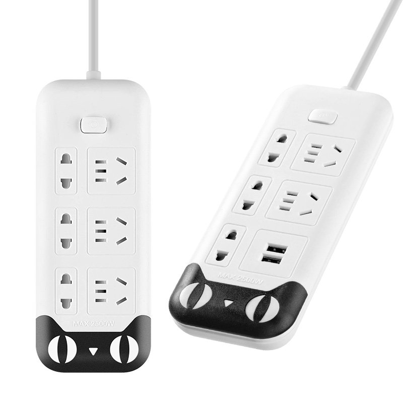 爬墙插线板多功能排插排带线USB插座面板多孔办公拖线板宿舍家用