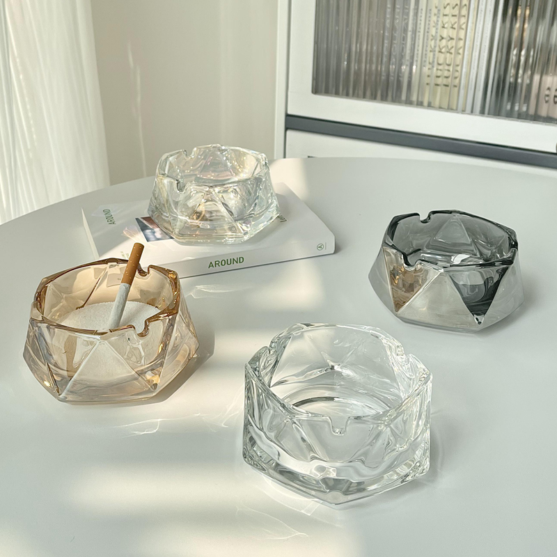 ins creative home glass ashtrays light extravagant trend living room high-end geometric smoke cylinder office fashion smoke flush-Taobao
