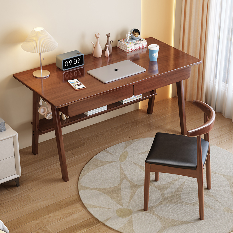 Japanese-Style Solid Wood Leg Computer Desk, Simple Home Use, Small Bedroom, ins Styles with Drawers, Student Writing Desk, Study Desk