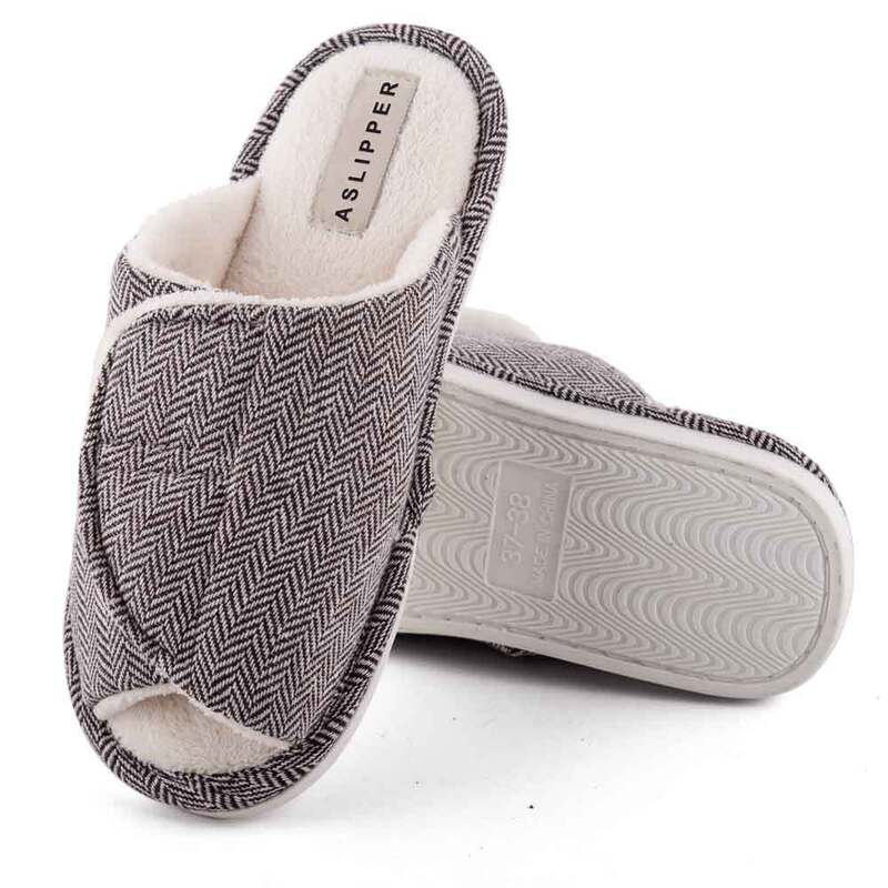 Open-Toe Cotton Slippers for Swollen Feet, High Arches, Bunion Deformity, Wide and Fat Feet, with Adjustable Velcro Straps, Suitable for Injured Toes
