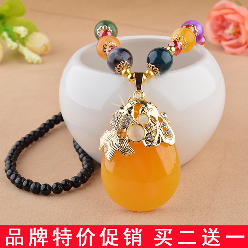 2021 Necklace rope True beeswax pendant Ethnic decoration chain pendant Pixiu lanyard pendant Men's and women's sweater chain