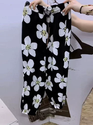 Шелковые тонкие быстросохнущие штаны, в западном стиле, в цветочек