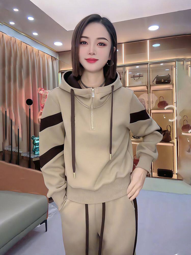 Бархатный спортивный демисезонный модный комплект, увеличенная толщина, оверсайз для девушки 