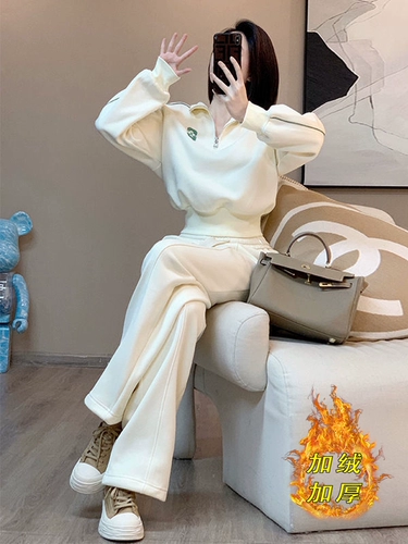 Зимний комплект, утепленная толстовка, изысканный стиль, в западном стиле