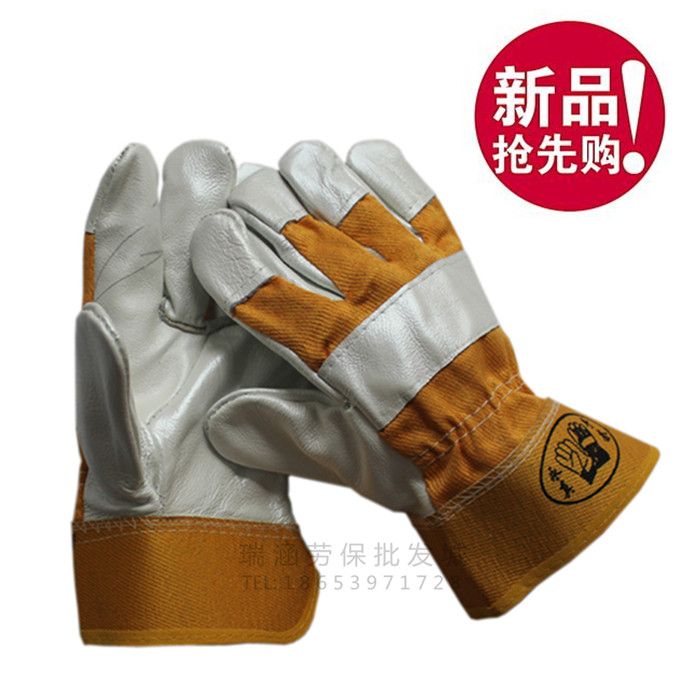 Direct selling yellow cloth welding gloves short bull leather welder gloves welder gloves oil resistant wear-resistant gloves wholesale