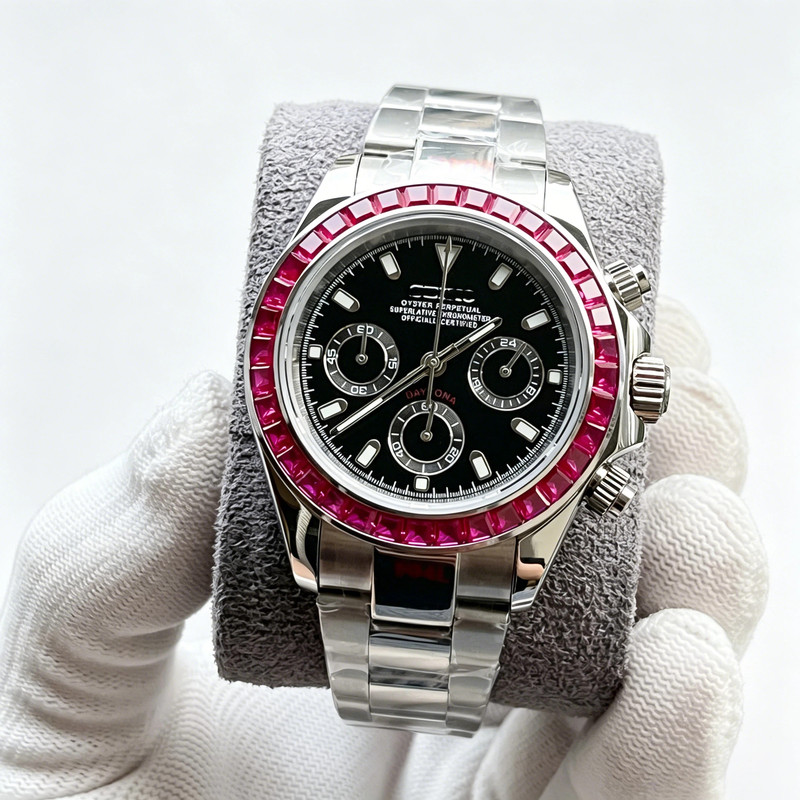 39mm Rainbow Bezel with Diamond-Encrusted Six-Hand Chronograph Watch Case, Suitable for Vk63 Quartz Movement, DIY Modified Watch 39mm Rainbow Bezel with Diamond-Encrusted Six-Hand Chronograph Watch Case, Suitable for Vk63 Quartz Movement, DIY Modified Watch