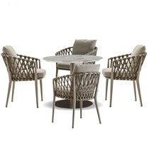 Nordic Outdoor Table And Chairs Patio Balcony Teng Benches Three Sets Rock Plate Table Marble Tea Table Hotel Casual Rattan Chairs