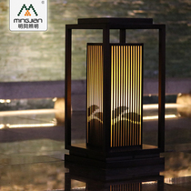 Customized imitation marble outdoor square bronze pillar head lamp new Chinese style LED lawn courtyard landscape wall door pillar lamp