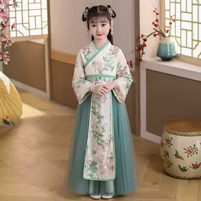 Children's Hanfu Women's Wear Chinese Style Tang Dress Summer Girl Super Fairy Dress Princess One Dress Ancient Wind Bottom Dress Spring and Autumn