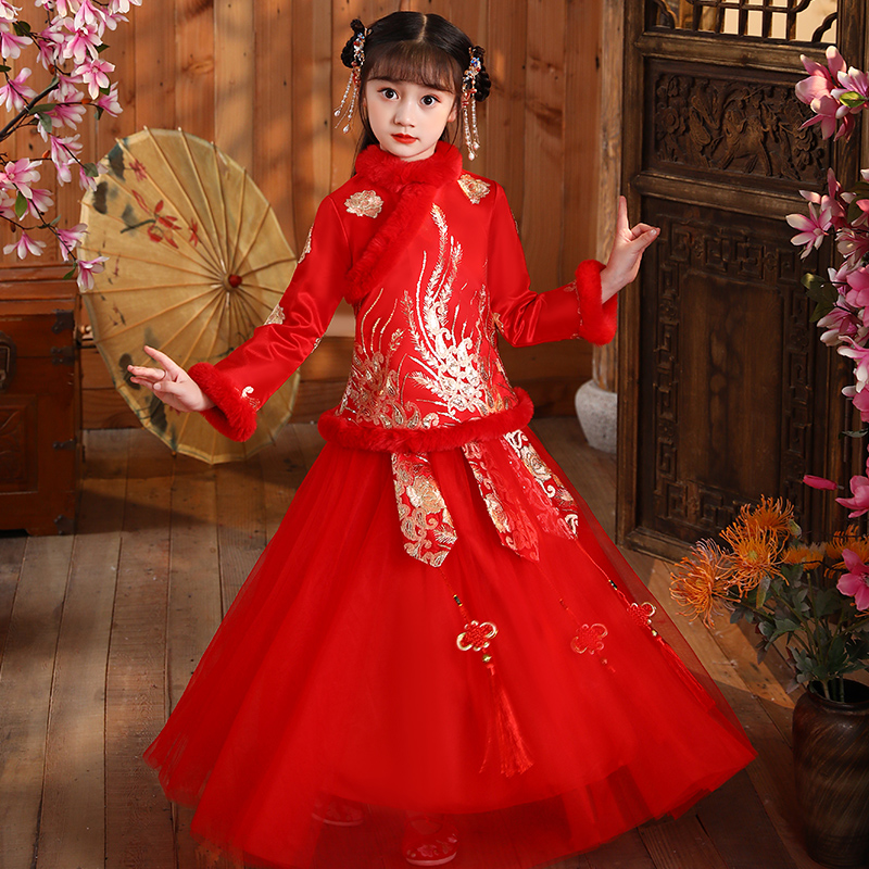 Children's Hanfu girls' ancient costume Chinese style Tang costume New Year's clothing super fairy long-sleeved autumn and winter little girl costume suit