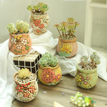 Han Style Hand-painted Multi-Meat Plant Flower Pot Ceramic Minima Coarse Pottery Personality Handmade Basin Coarse Pottery Meat Small Number Basin Clear Barn