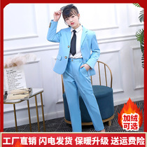 Childrens small suit dress boy piano performance dress girl suit British style college catwalk handsome blue