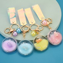 New jelly disc lying bear keychain Cute doll bear oil accessories pendant quicksand bag key chain