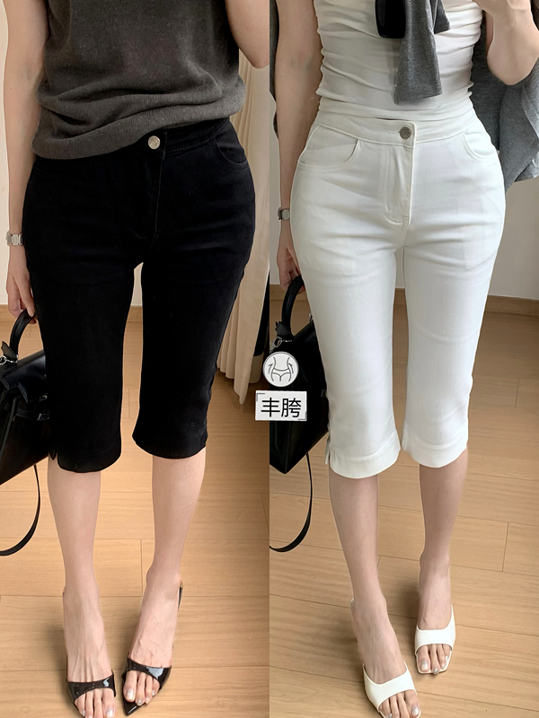 Capri Pants with Built-In Hip Pads, 26Ss Stretchy Mid-Length Pants for Women, Side Slit, Black Casual Leggings