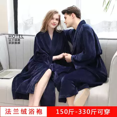 Couples coral velvet robes in autumn and winter, thick bathrobe men and women plus large size flannel medium and long-term home wear