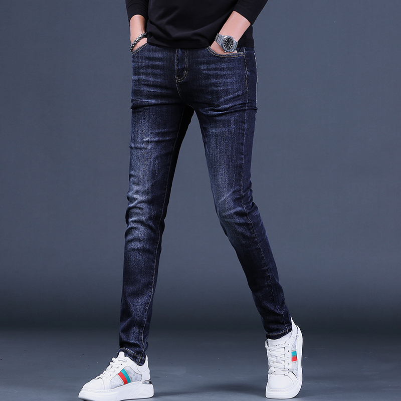 2025 New Dark Blue Jeans for Men, Slim Fit, Stretchy, Autumn Trendy Brand Casual Long Pants, Simple and Versatile