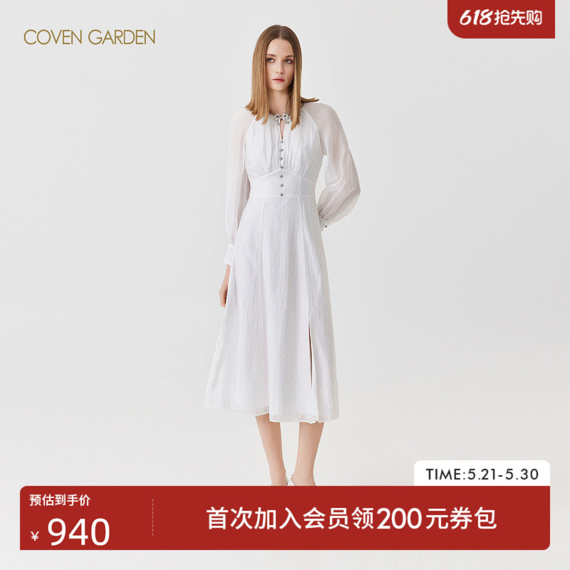 Gowen Garden Outlets Spring Lyocell Rhinestone Dress Goddess Style Long Dress White