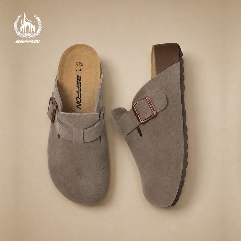 Beffon Celebrity Style Birkenstock Shoes with Thick Soft Soles for Women, 2026 New High Half-Slip-On Popular Model, Slip-On Genuine Leather for Outdoor Wear